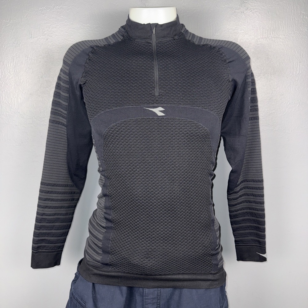 Diadora Hidden Power 1/2 Zip LS T-Shirt ADV Men's 2XL Black & Gray Running